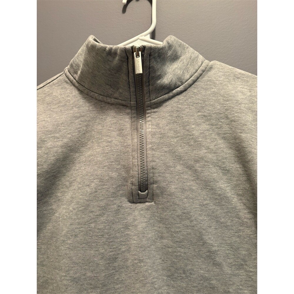 Calvin Klein Sweatshirt Womens L Heather Gray 1/4 Zip Mock Neck Cropped - Picture 4 of 10